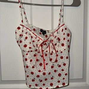 Elegant Red Floral Camisole Top